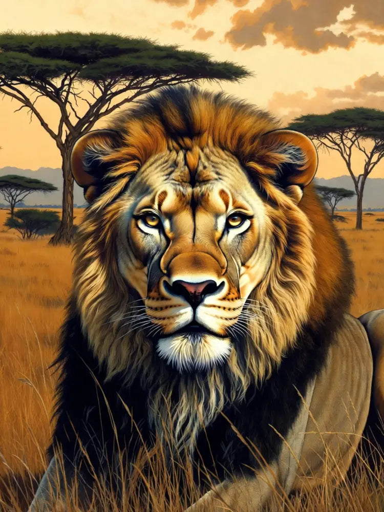 Majestic lion on safari-inspired wildlife art textile throw