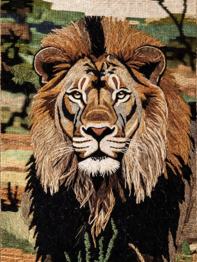 Majestic lion woven blanket with wildlife art textile and fringe nature gifts