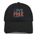 Black live free embroidered distressed dad hat by Trini Skies