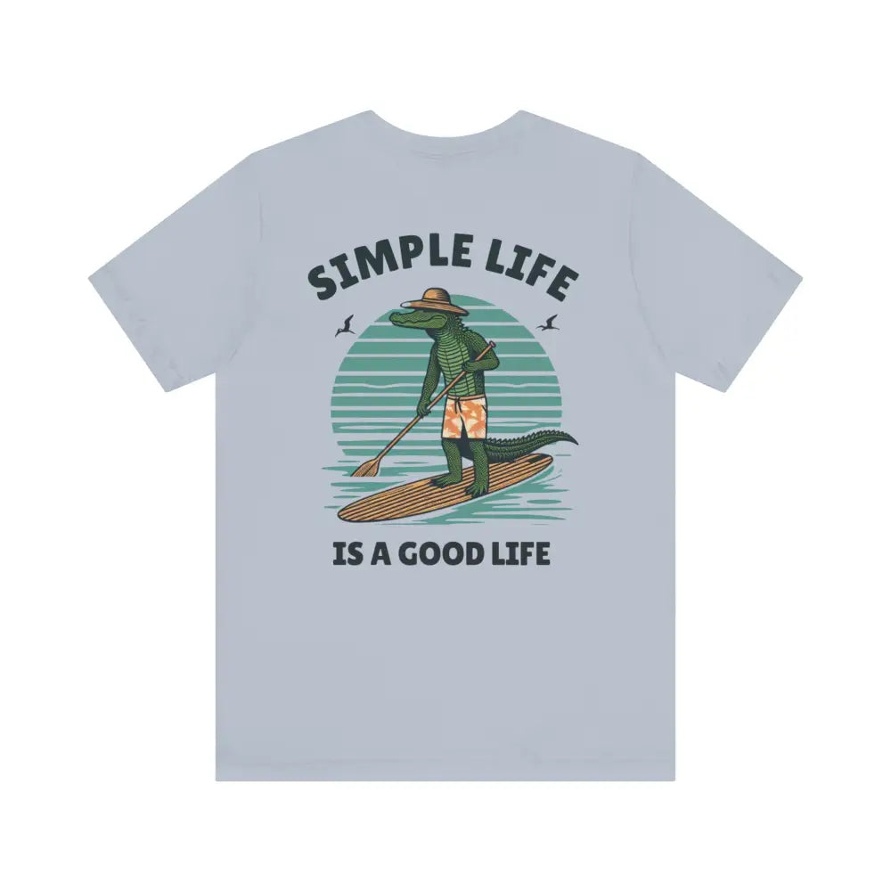 Best Life Alligator Graphic Tee: light blue airlume cotton t-shirt with paddleboarding alligator