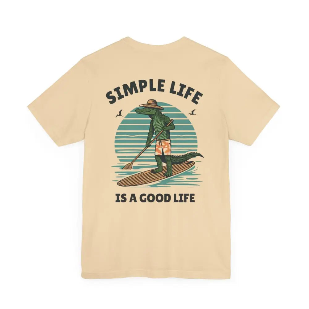 Best Life Alligator Graphic Tee: beige alligator paddleboarding design