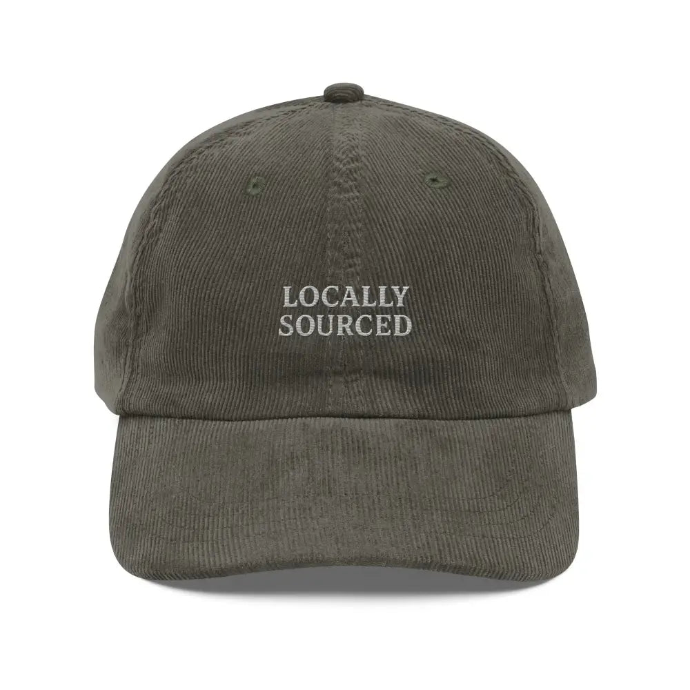 Dark olive green embroidered corduroy hat with locally sourced embroidery