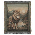 Majestic lion woven cabin wildlife tapestry throw at sunset