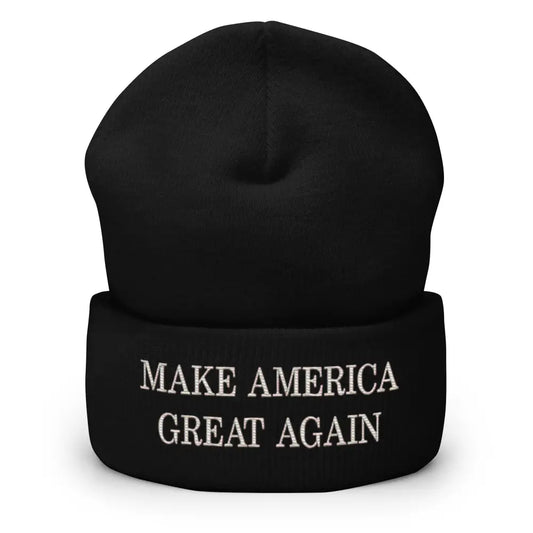 Make America Great Again Embroidered Cuffed Beanie Warm Unisex Hat - Black - Hats black knit beanie make america 1