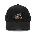 Embroidered mama bird feeding chicks on vintage corduroy cap