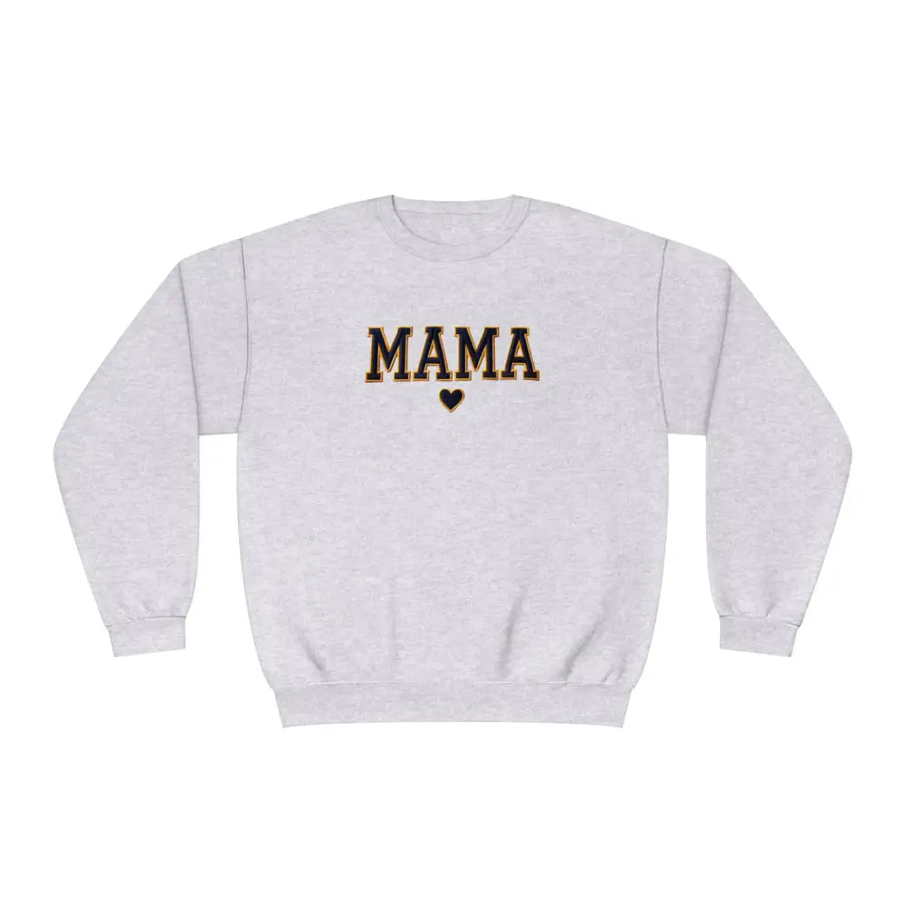 Light gray retro graphic crewneck sweatshirt with Mama varsity heart design
