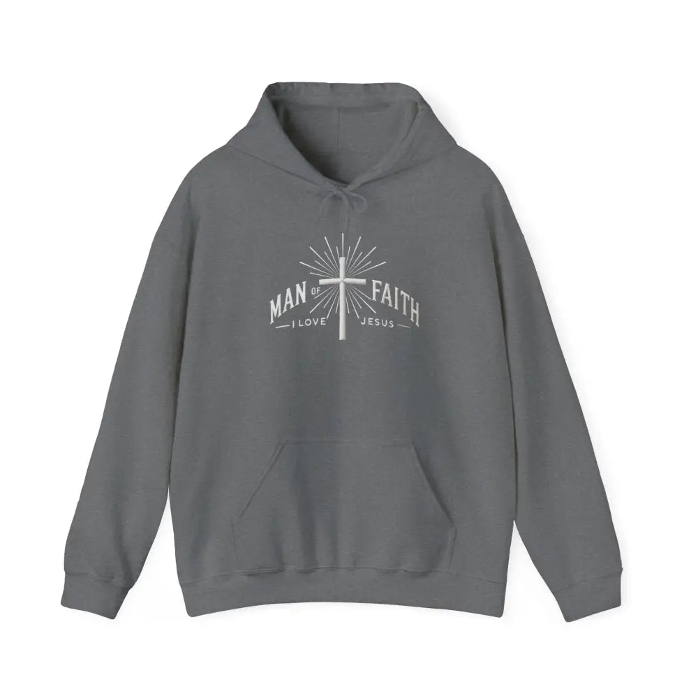 Man of Faith I Love Jesus graphic hoodie for chilly days