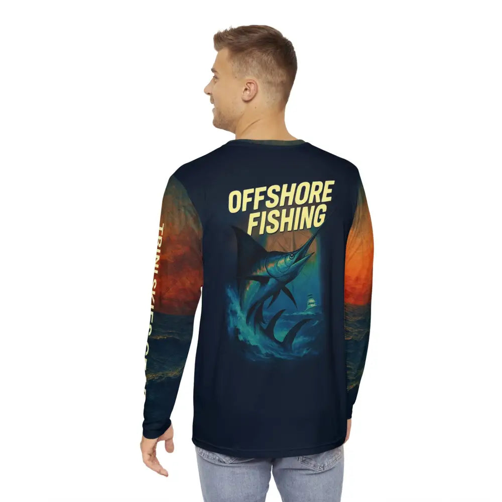 Men’s long-sleeve fishing adventure shirt with marlin graphic and embroidered corduroy cap