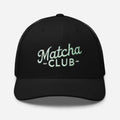 Black mesh embroidered trucker cap for matcha lovers, Matcha Club design