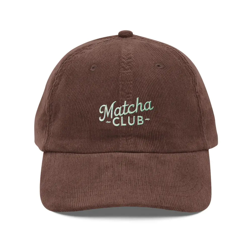 Trini Skies embroidered vintage corduroy cap with Matcha Club