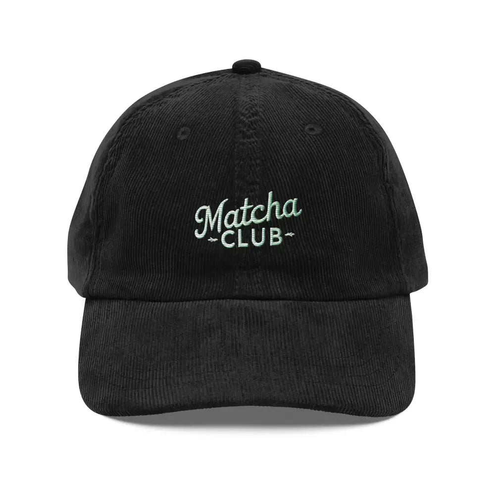 Trini Skies embroidered vintage corduroy cap with Matcha Club in green