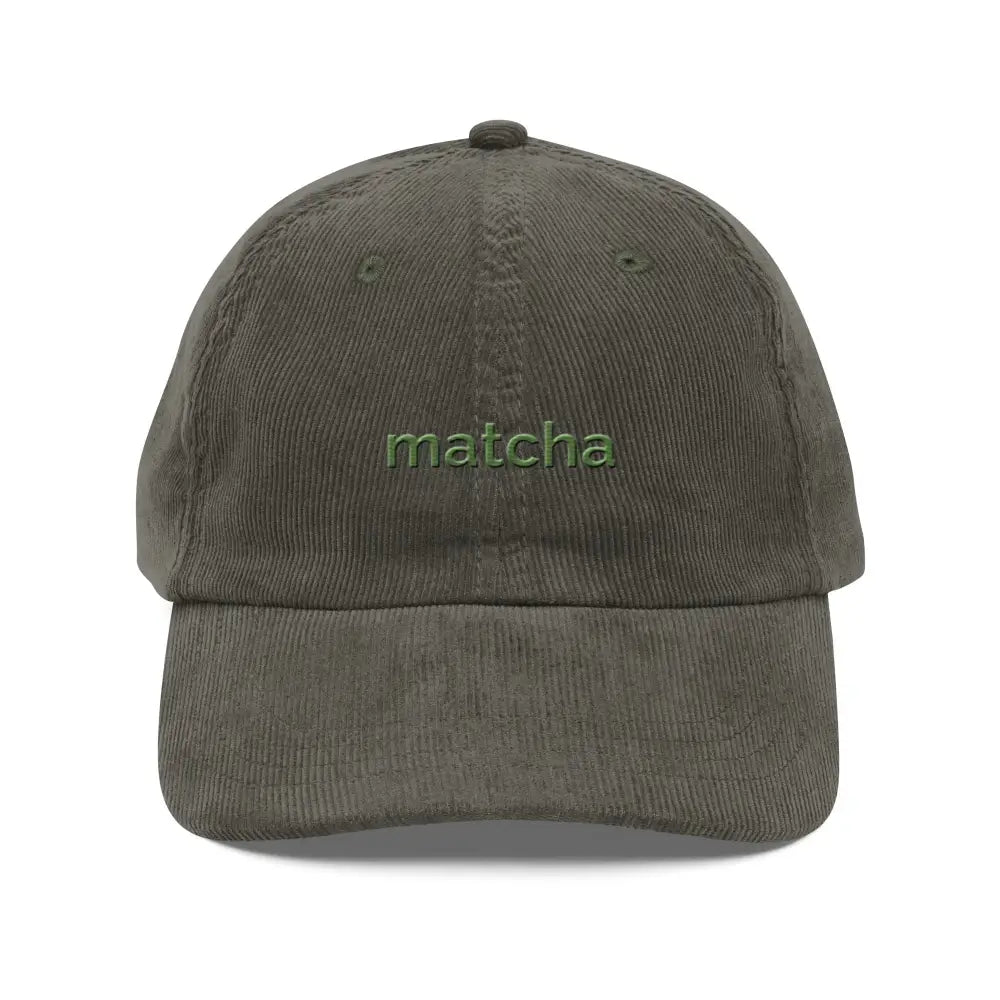 Dark green matcha embroidered vintage corduroy cap
