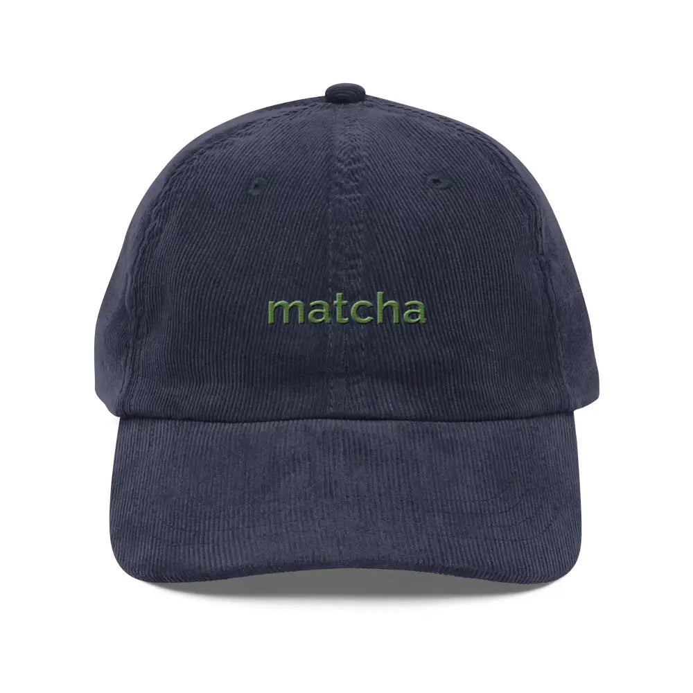 Navy blue matcha embroidered vintage corduroy cap