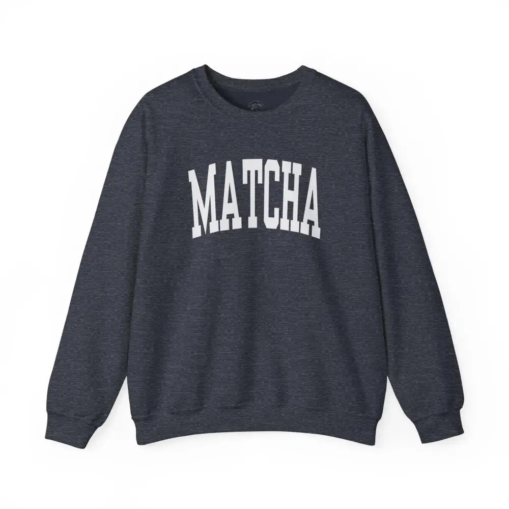 Matcha Lover Unisex Heavy Blend Sweatshirt with Dark Gray Crewneck and White MATCHA Print