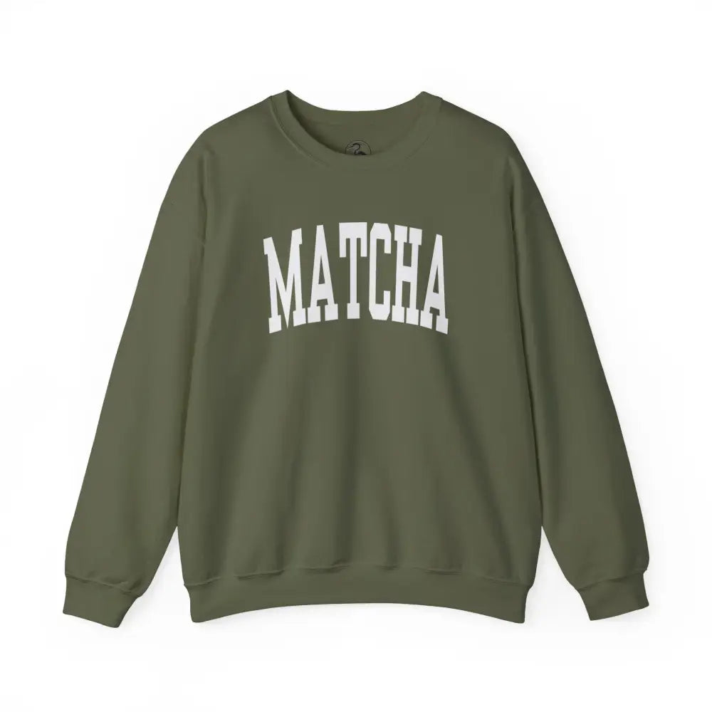 Matcha lover unisex sweatshirt in olive green with MATCHA print