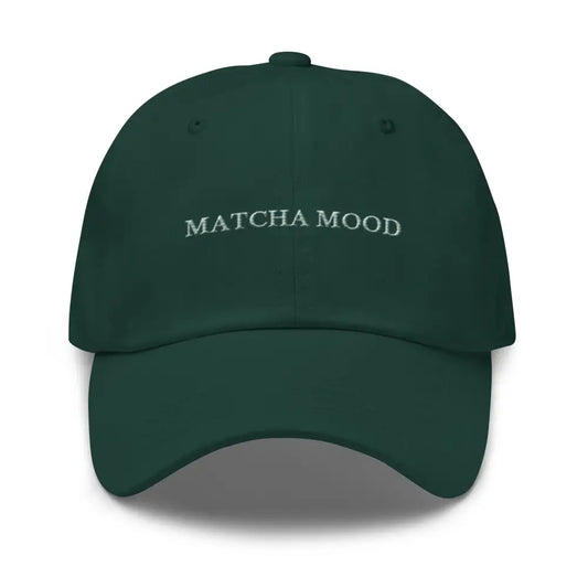 Matcha Mood Embroidered Dad Hat | Aesthetic Tea Lover Cap - Spruce - Hats dark green baseball cap matcha 1
