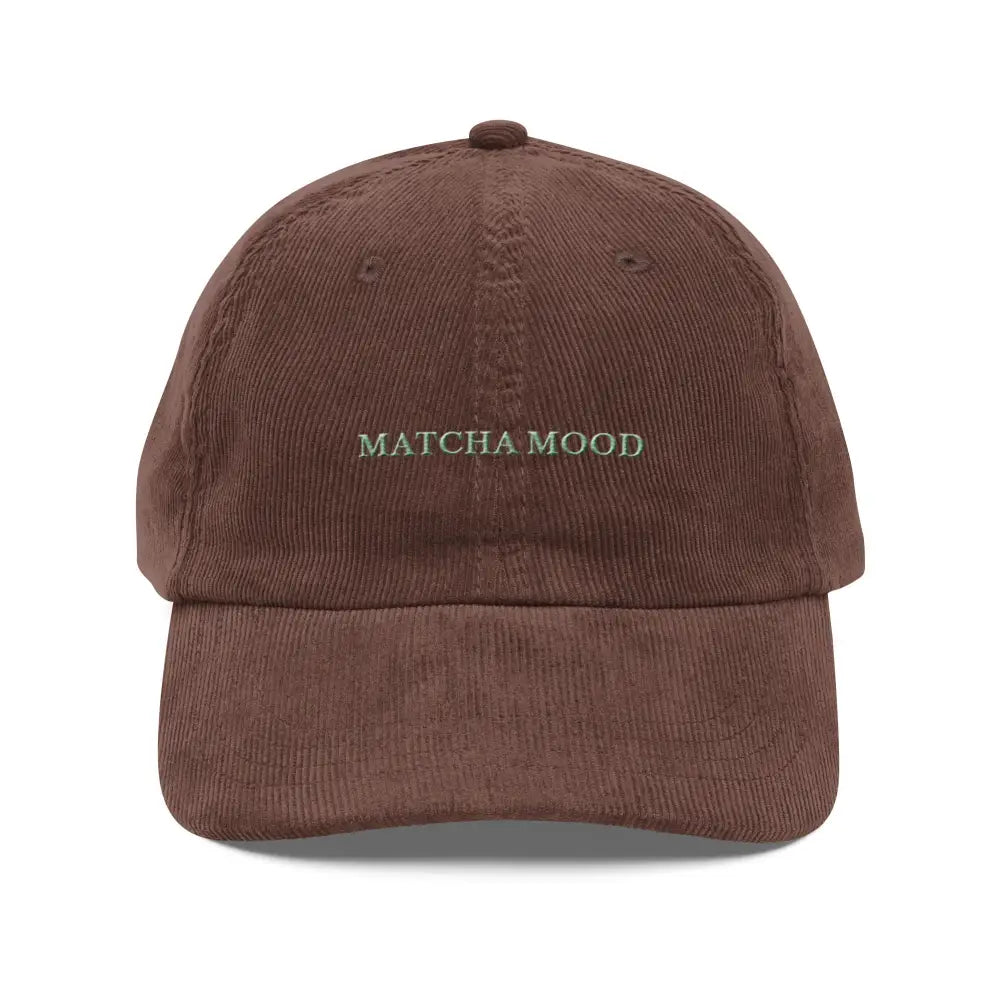 Matcha Mood embroidered vintage corduroy cap by Trini Skies
