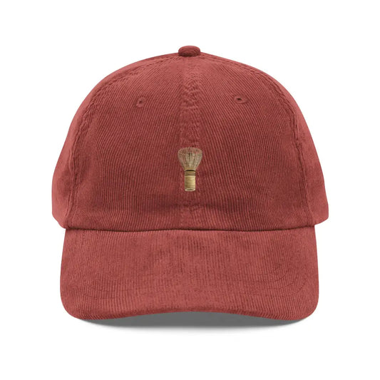 Matcha Whisk Embroidered Vintage Corduroy Cap | Tea Lover Hat - Burgundy - Hats corduroy baseball cap embroidered