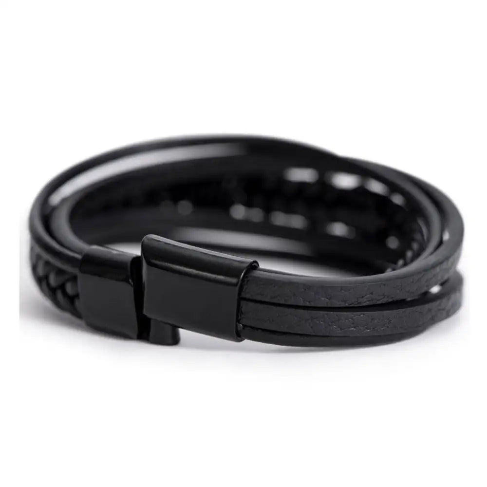 Men’s cross leather bracelet in braided vegan leather with stainless steel cross