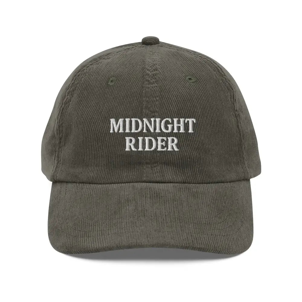 Dark green Midnight Rider embroidered corduroy cap by Trini Skies Supply