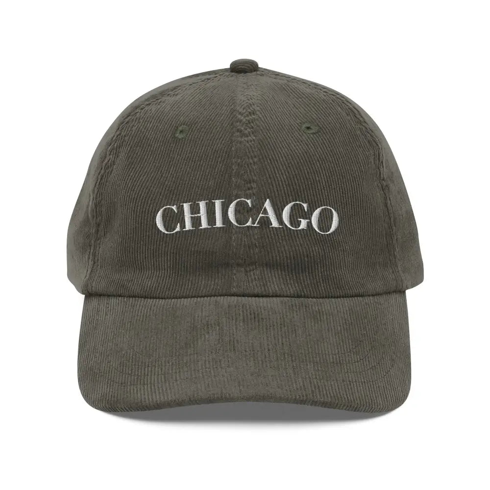 Vintage corduroy cap with Chicago embroidered front and gold-colored buckle