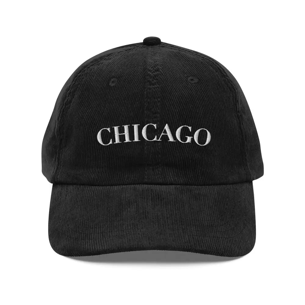 Black Chicago embroidered vintage corduroy cap with gold buckle