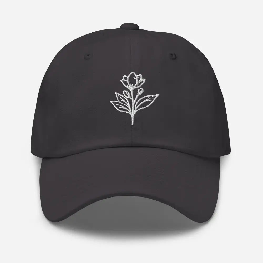Dark gray minimalist embroidered floral baseball cap