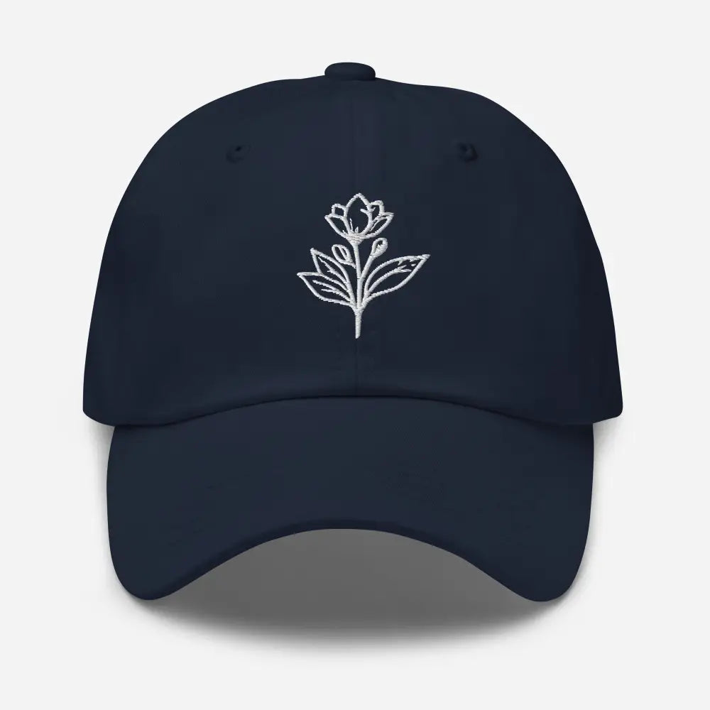 Navy blue minimalist embroidered floral baseball cap