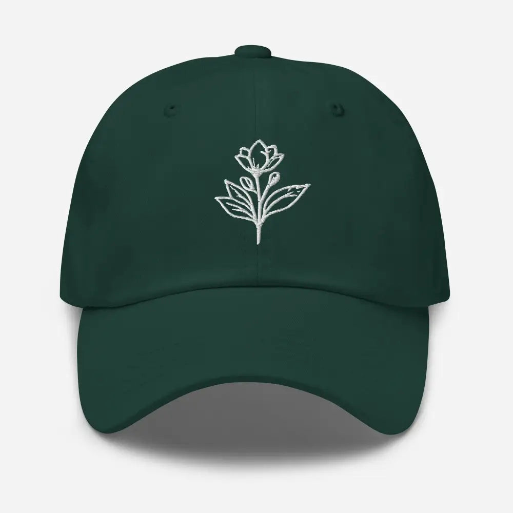 Dark green minimalist embroidered floral baseball cap