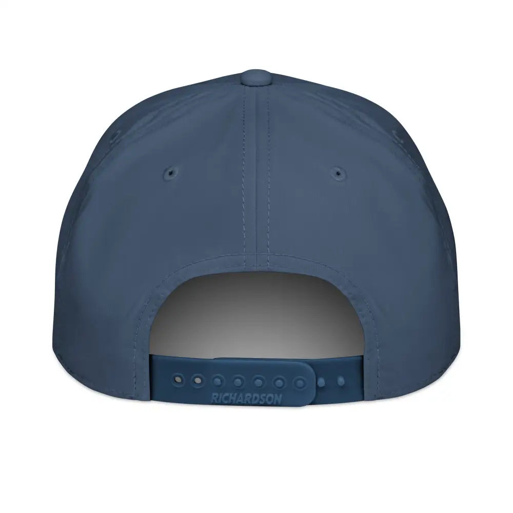 Rear view of Trini Skies minimalist Swan Golf embroidered rope cap with adjustable snapback