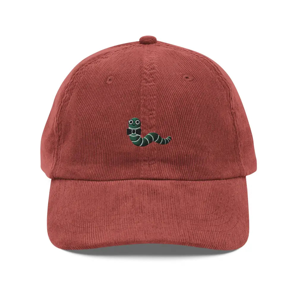 Minimalist worm embroidered vintage corduroy baseball cap