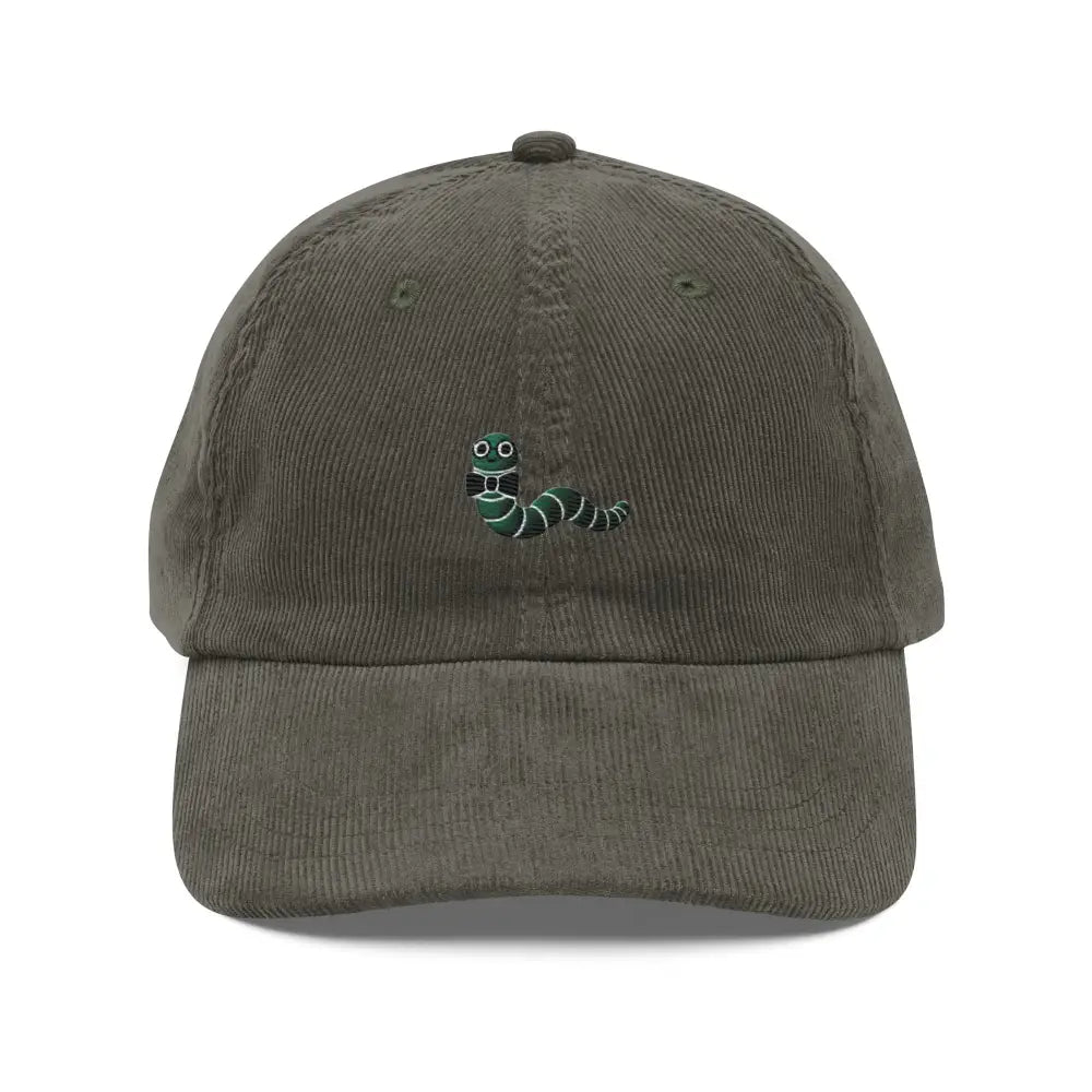 Minimalist worm embroidered vintage corduroy cap