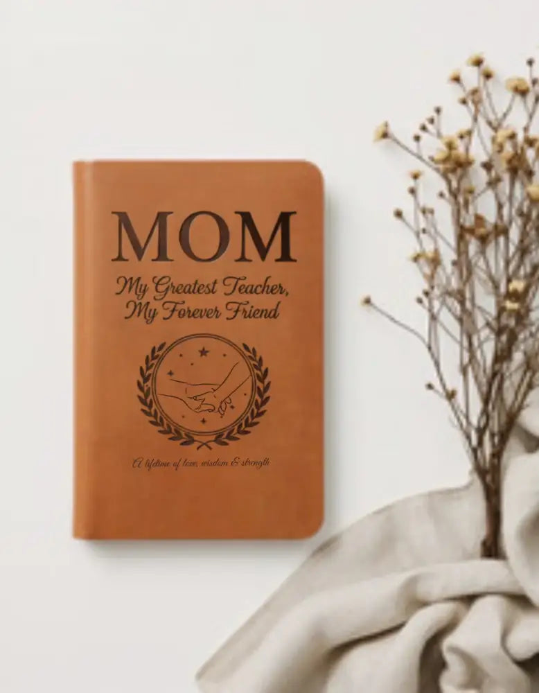 Personalized light brown faux leather mom journal with embossed design