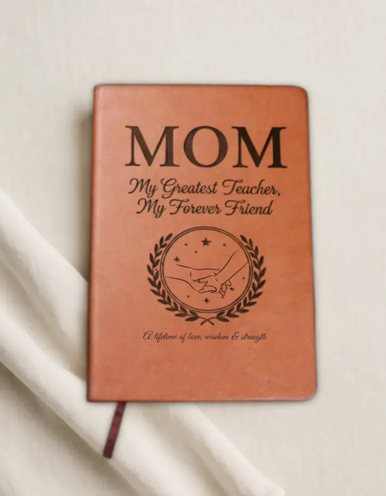 Peach-colored MOM journal with engraved design, perfect for family memories and gifts