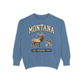 Vintage inspired elk and trout wildlife graphic on Montana sweatshirt