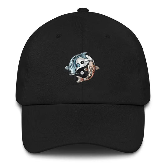 Moon & Ocean Spirit Avatar Embroidered Koi Fish Trendy Yin Yang Dad Hat Gift - Black / UNSEX / ADULT - black baseball