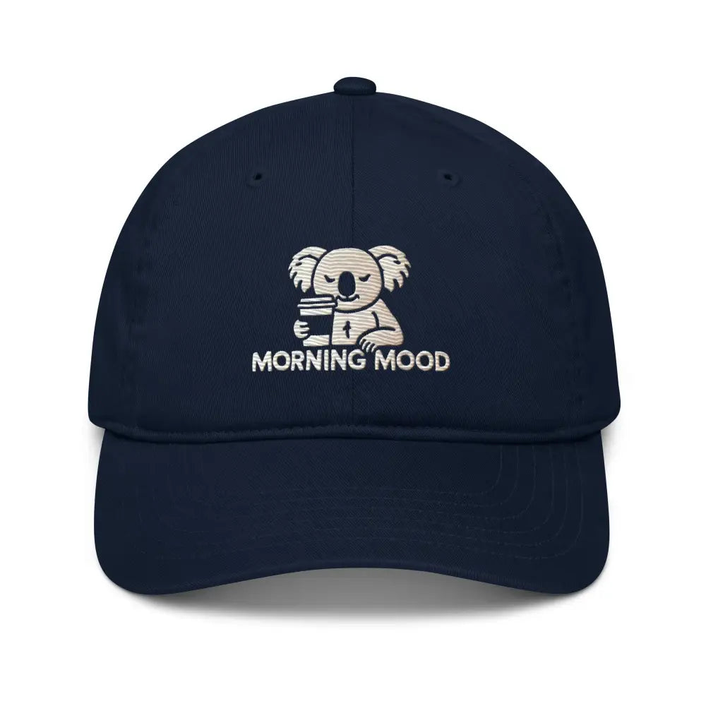 Trini Skies mood koala embroidered organic dad hat with coffee cup