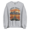 Heather gray mountain crewneck sweatshirt with desert highway graphic
