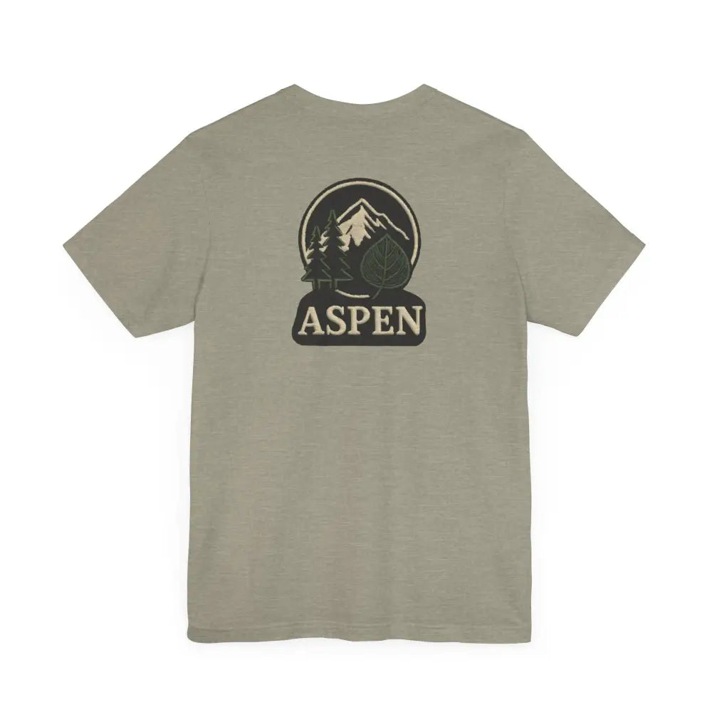 Light olive green Bella Canvas Aspen Division T-shirt with iconic Aspen Tree graphic