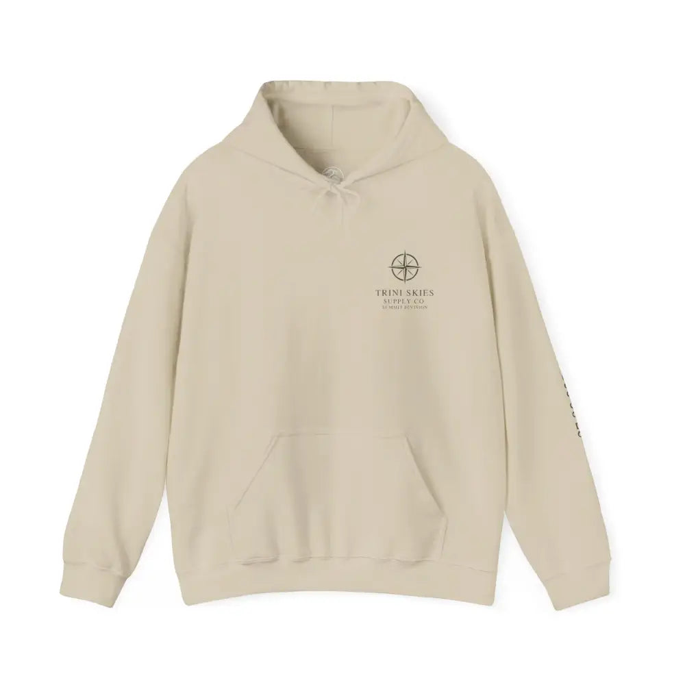 Beige EVEREST Hoodie with Trini Skies Supply compass logo
