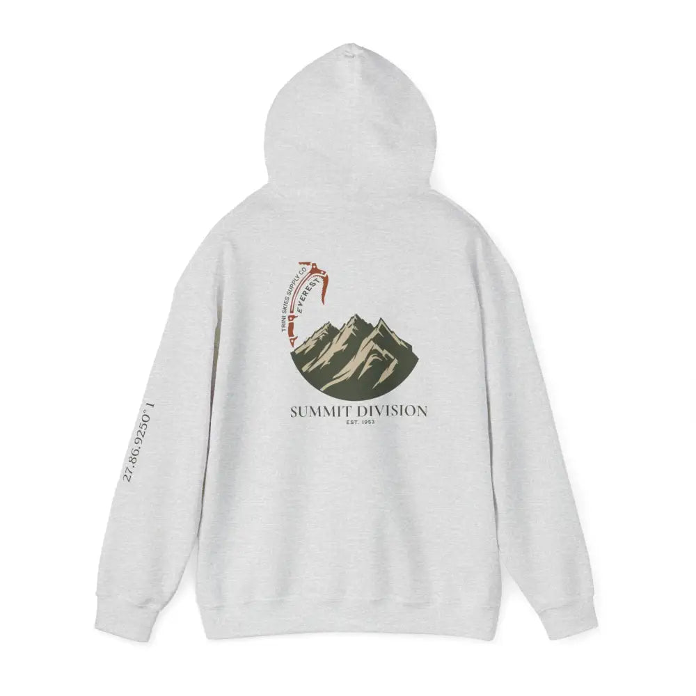 Trini Skies Supply durable olive green EVEREST Hoodie with mountain ice axe graphic
