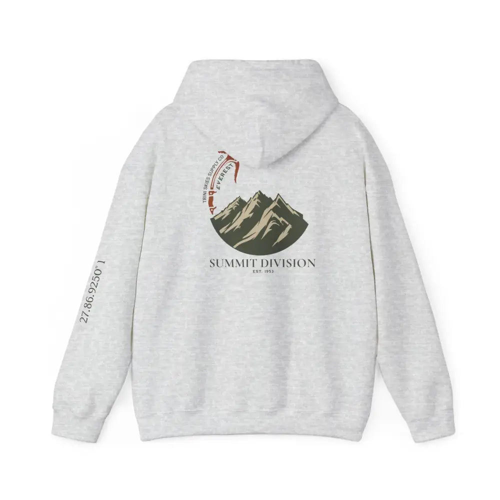 Trini Skies Supply light grey EVEREST Hoodie with mountain graphic