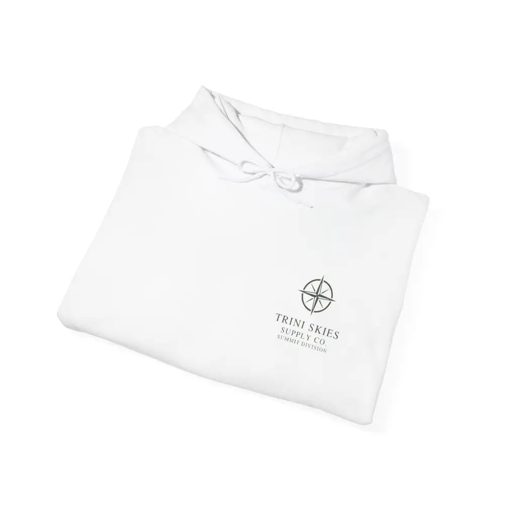 Trini Skies Supply Everest Hoodie with durable olive green compass logo