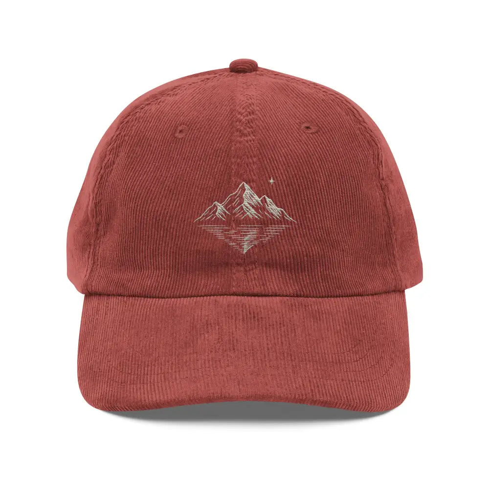 Mountain Reflection embroidered corduroy hat with lake design
