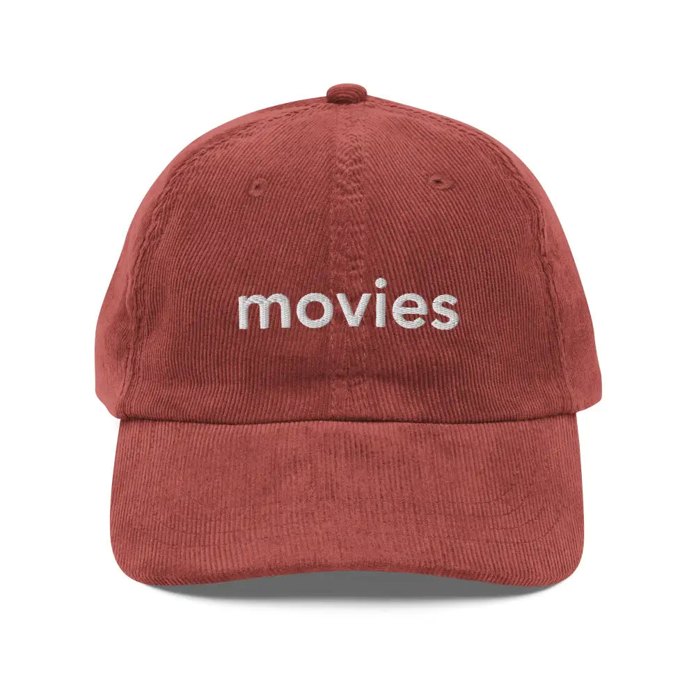 Red corduroy vintage cap with embroidered Movies by Trini Skies