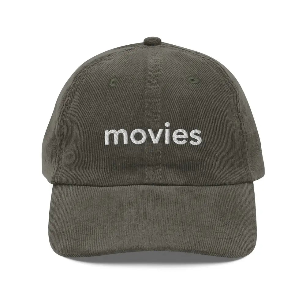 Dark green corduroy vintage cap with embroidered movies by Trini Skies