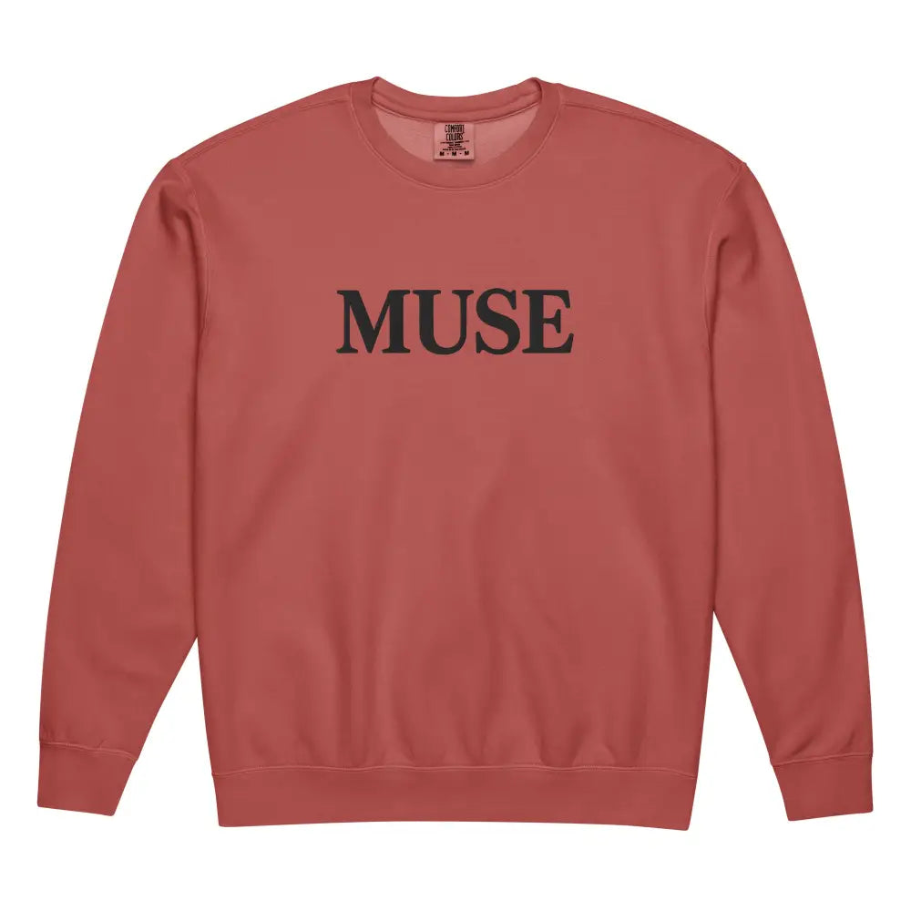 Coral pink MUSE crewneck sweatshirt with tonal embroidered serif print