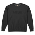Black MUSE sweatshirt with tonal embroidered serif lettering and ribbed details