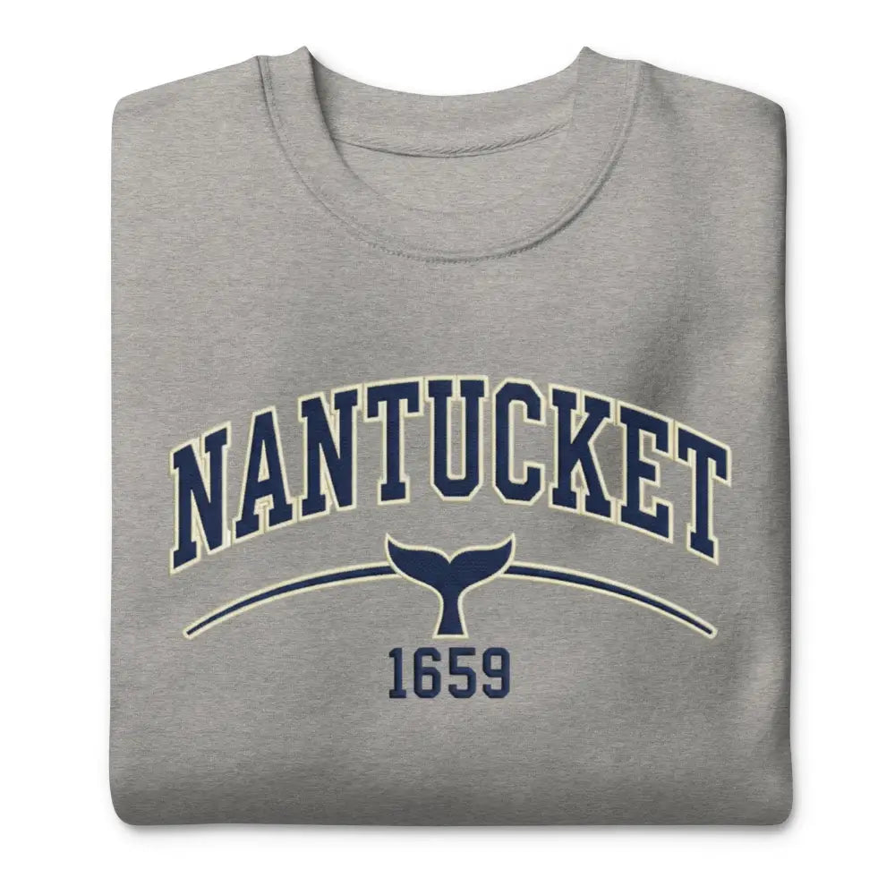 Gray Nantucket 1659 whale tail graphic sweatshirt in coastal island style