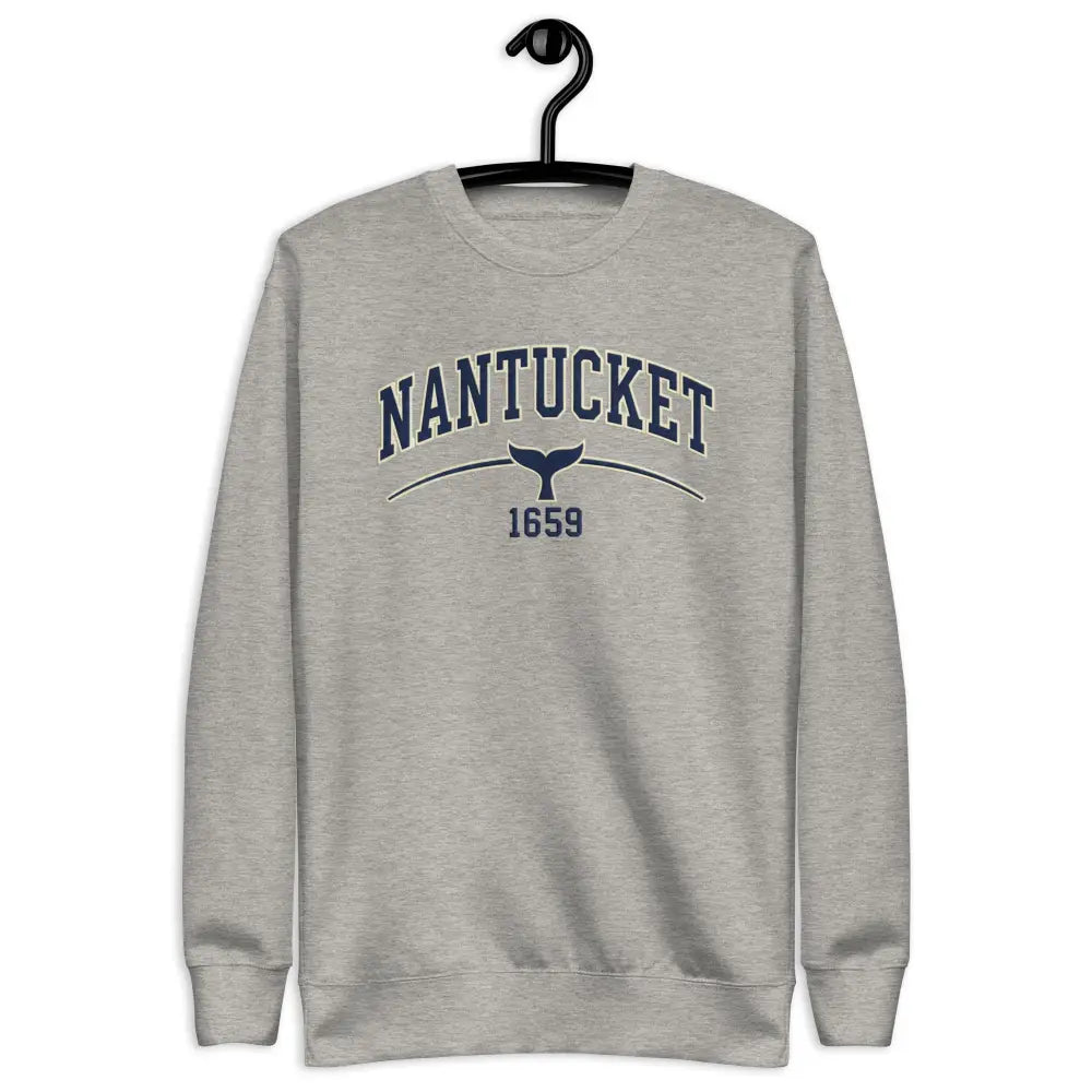 Nantucket graphic sweatshirt in heather gray with coastal island whale tail
